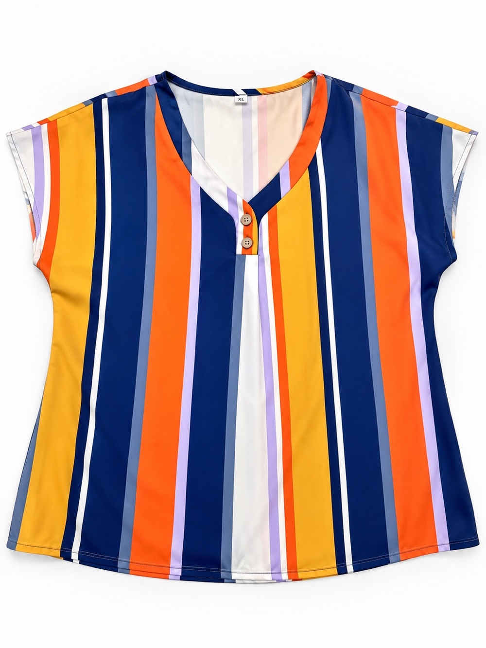 Plus Size XL Multicolor Vertical Stripe V-Neck Blouse Top